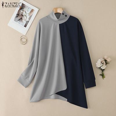 Women Turtleneck Casual Long Sleeve Patchwork Autumn Blouse