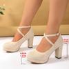 Damenschuhe mit Absätzen Damen Plateau-Pumps Frühling Sommer Flache Riemchen Schnallenschuhe Schuhe mit runder Spitze für Damen Hohe Absätze