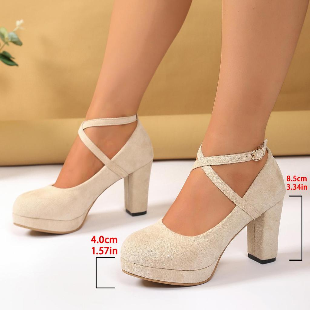 Damenschuhe mit Absätzen Damen Plateau-Pumps Frühling Sommer Flache Riemchen Schnallenschuhe Schuhe mit runder Spitze für Damen Hohe Absätze
