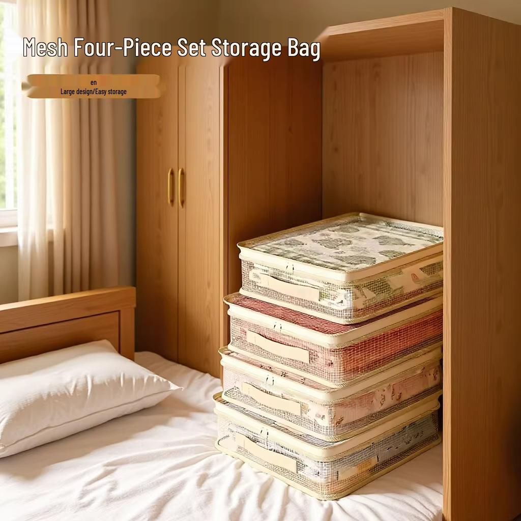 Waterproof Mesh Storage Bag Set - Four-Piece Wardrobe Organizer for Clothes, Bedding, and Duvet Covers