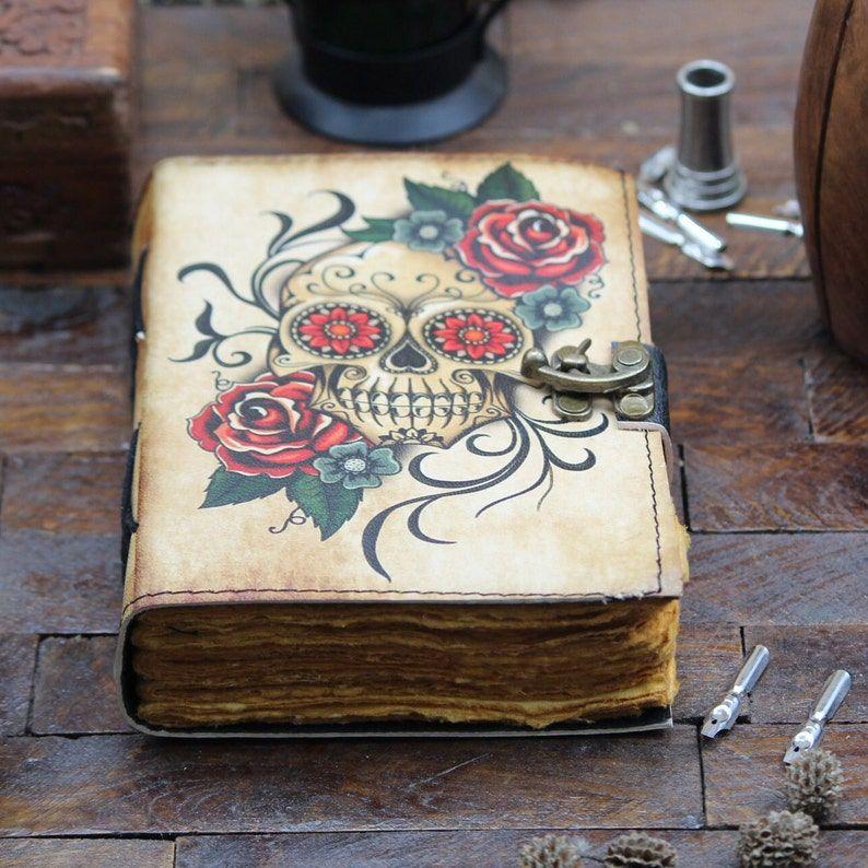 Skull Printed Leather Journal  Vintage Leather Diary It Boasts 200 Premium Deckle-edged Pages