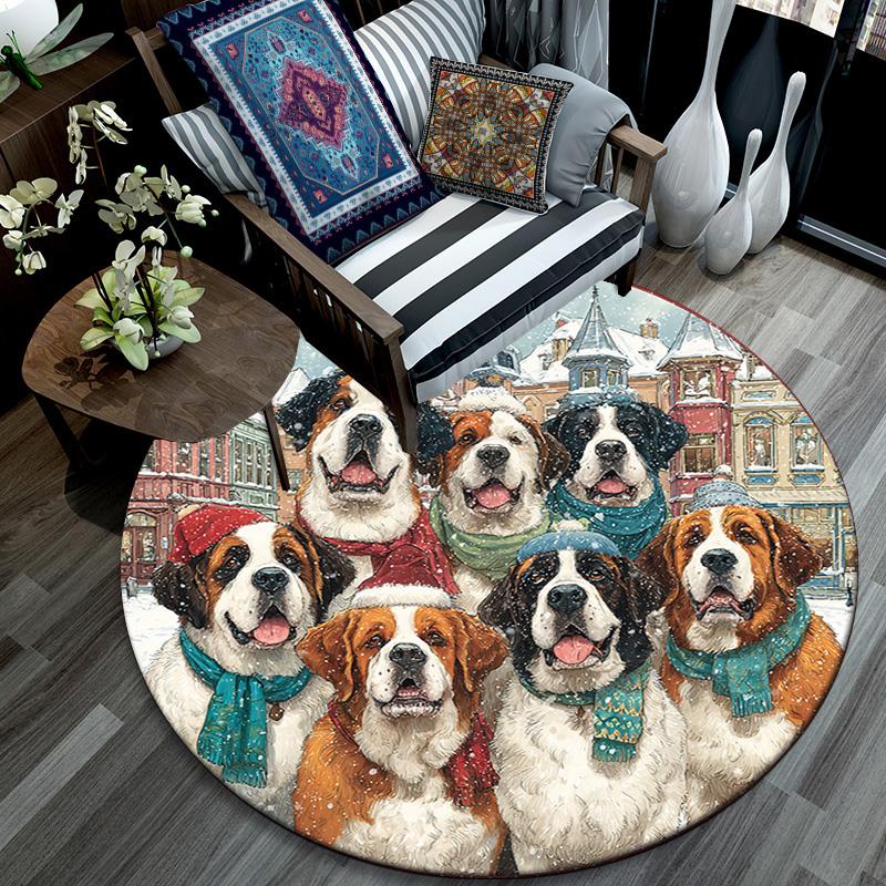 Runder Teppich mit Bernhardiner-Hunden, Teppich für Wohnzimmer, Schlafzimmer, Sofa, Spielzimmer-Dekoration, Rutschfeste Bodenmatte
