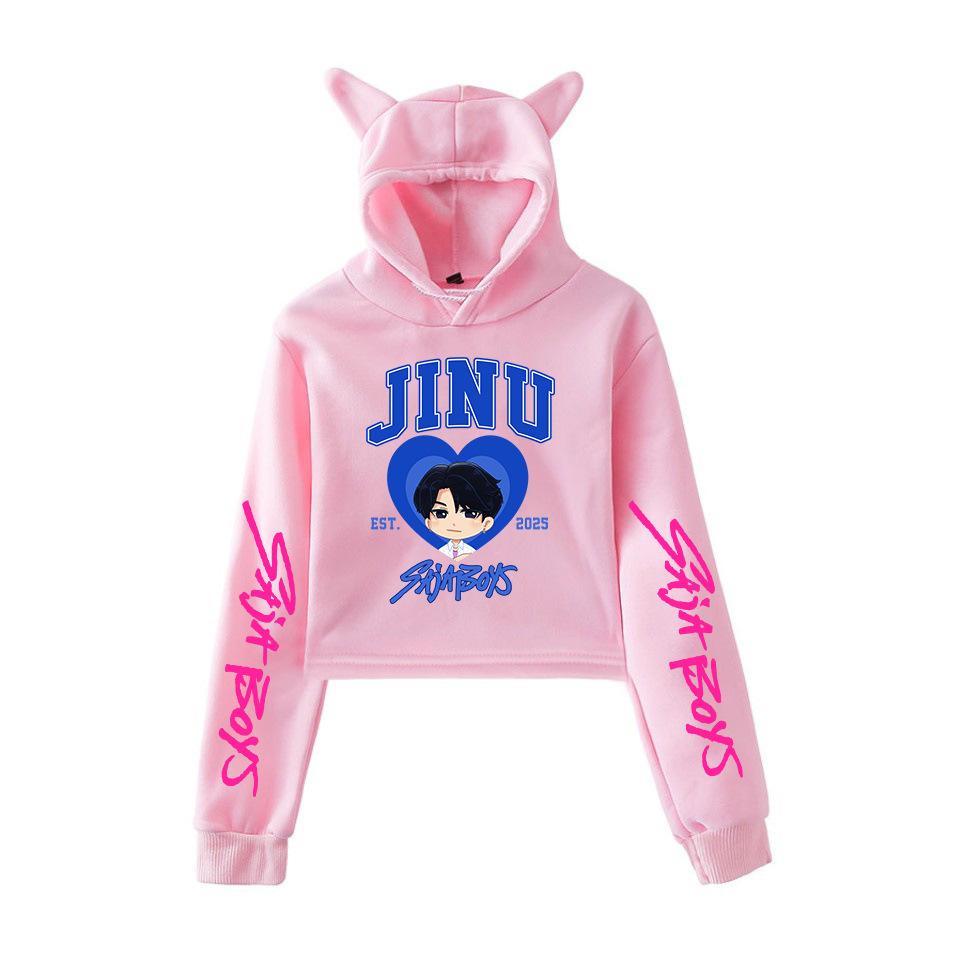 KPop Lovci démonů Kočičí uši Krátká mikina s kapucí Podzim Saja Chlapecká mikina Anime Cosplay Party Bunda Studentské Y2K Harajuku Oblečení
