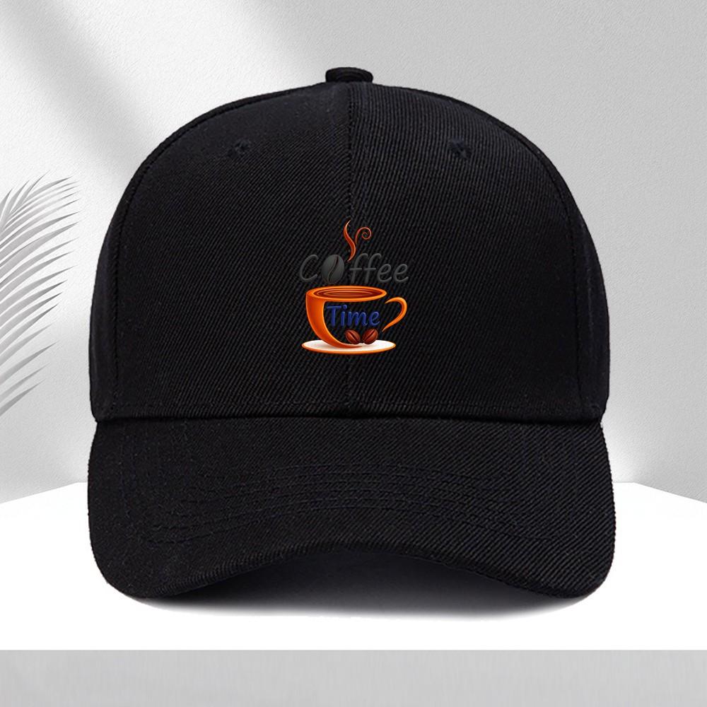 Coffee Time Cup and Beans Print Polyester Trucker Hat Adjustable for Unisex and Women Casual Cap
