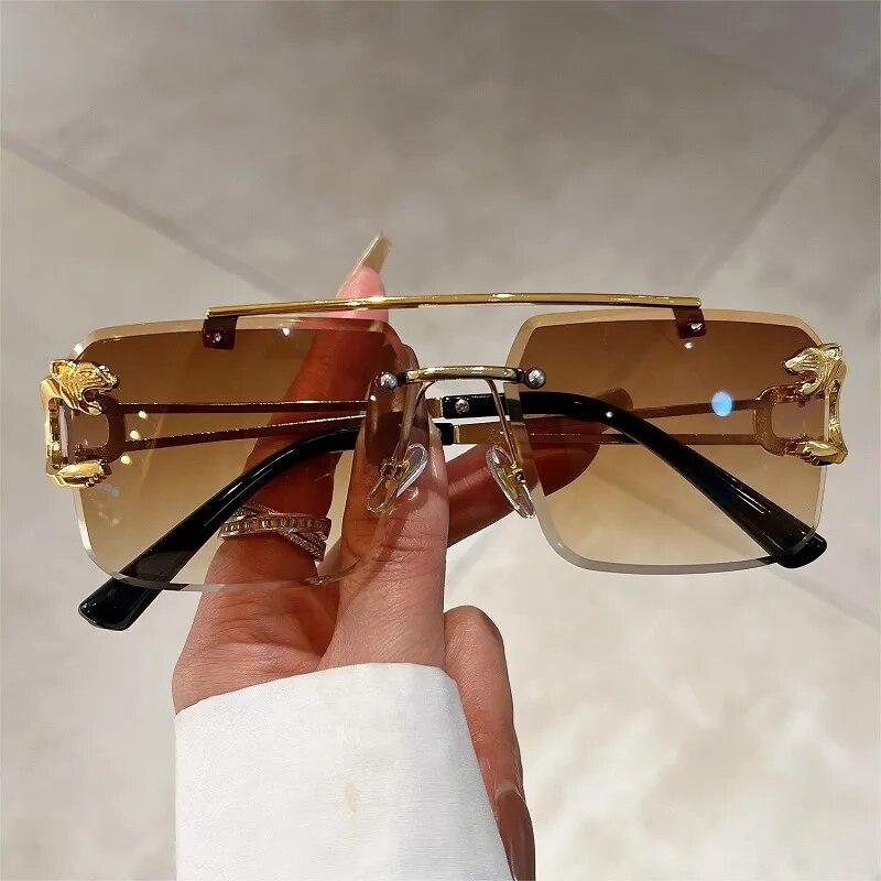 Vintage Randlose Sonnenbrille Männer Frauen Mode Übergroßen Quadratischen Shades Brillen Neue Doppel Brücke Gradienten UV400 Sonnenbrille
