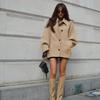 Women's Lapel Oversized Bat Sleeve Loose Wool-like Mid-length Coat NIZI8182