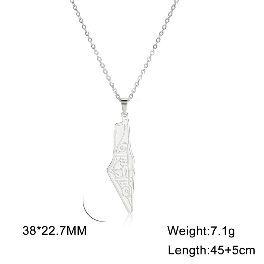  Fashion Israel Palestine Map Pendant Necklace Islamic Script Architecture Pattern Necklaces Stainless Steel Jewelry Gift