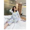 New Ice Silk 2 Pieces Pajamas for Women Autumn Spring Women's Pajamas Set Elegant Ptinting Flower Home Wear Soft Sleepwear