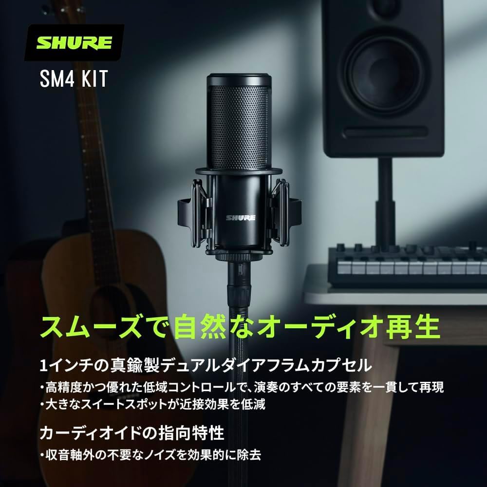 SHURE SM4 Home Recording Microphone Kit Condenser Microphone with Shock Mount and Pop RF Noise Professional for Video Home Live SM4-K-KIT Filter,