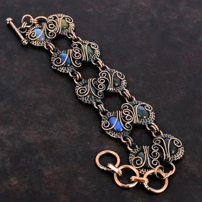 Labradorit Armband Kupferdraht Umwickeltes Armband Verstellbares Kettenglied Armband Antik Kupfer Schmuck Handgefertigtes Edelstein Armband Geschenke Für Ehefrau