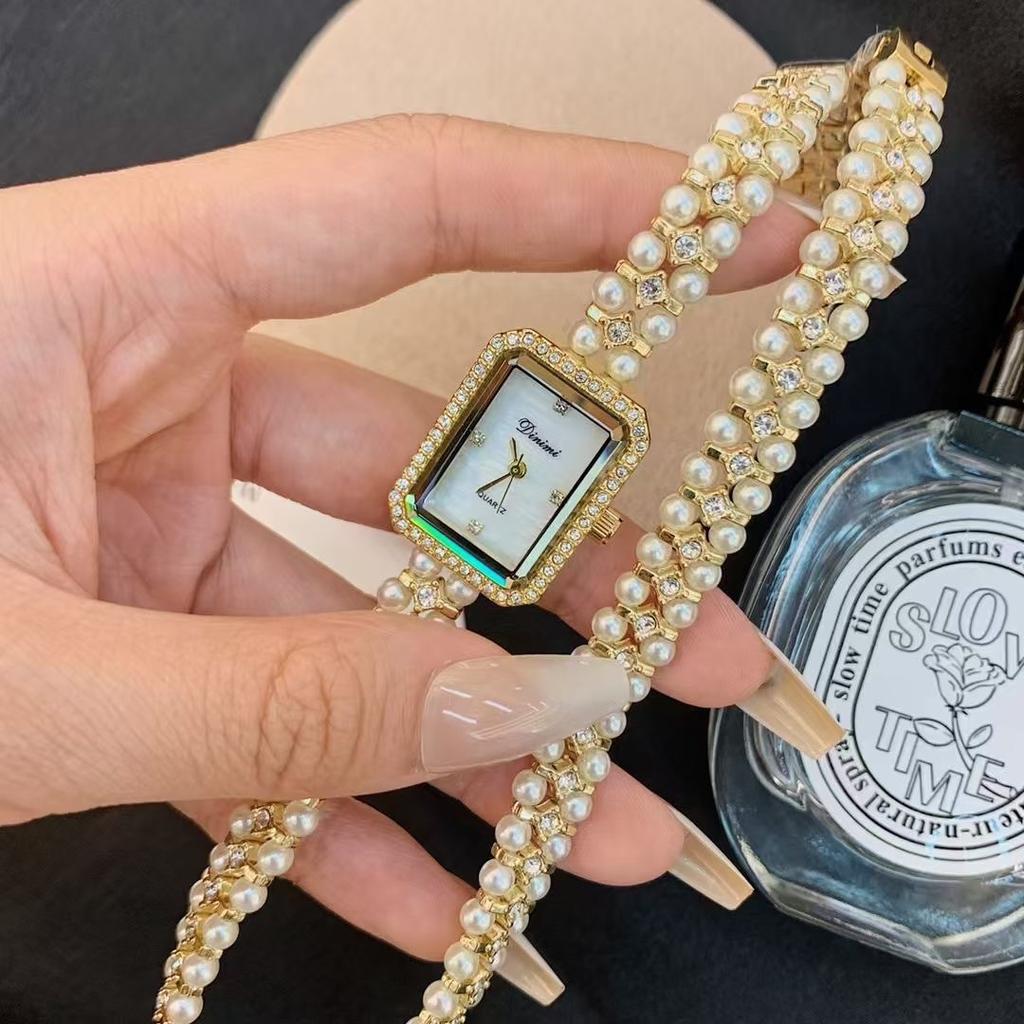 Small Pearl Chain Bracelet Watch Women'S Square Small Plate Watch Double Circle High Value 7717