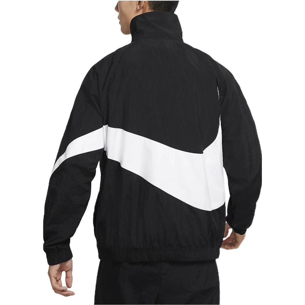 Nike Big Swoosh Woven Windbreaker Full-Zip Stand Collar Casual Sports Jacket Men Black White DV1363-010