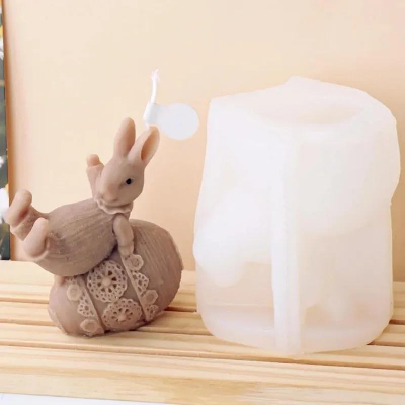 3D Rabbit Kickball Silicone Candle Mold DIY Easter Egg Gypsum Soap Epoxy Crystal Making Tools Table Top Decorative Crafts
