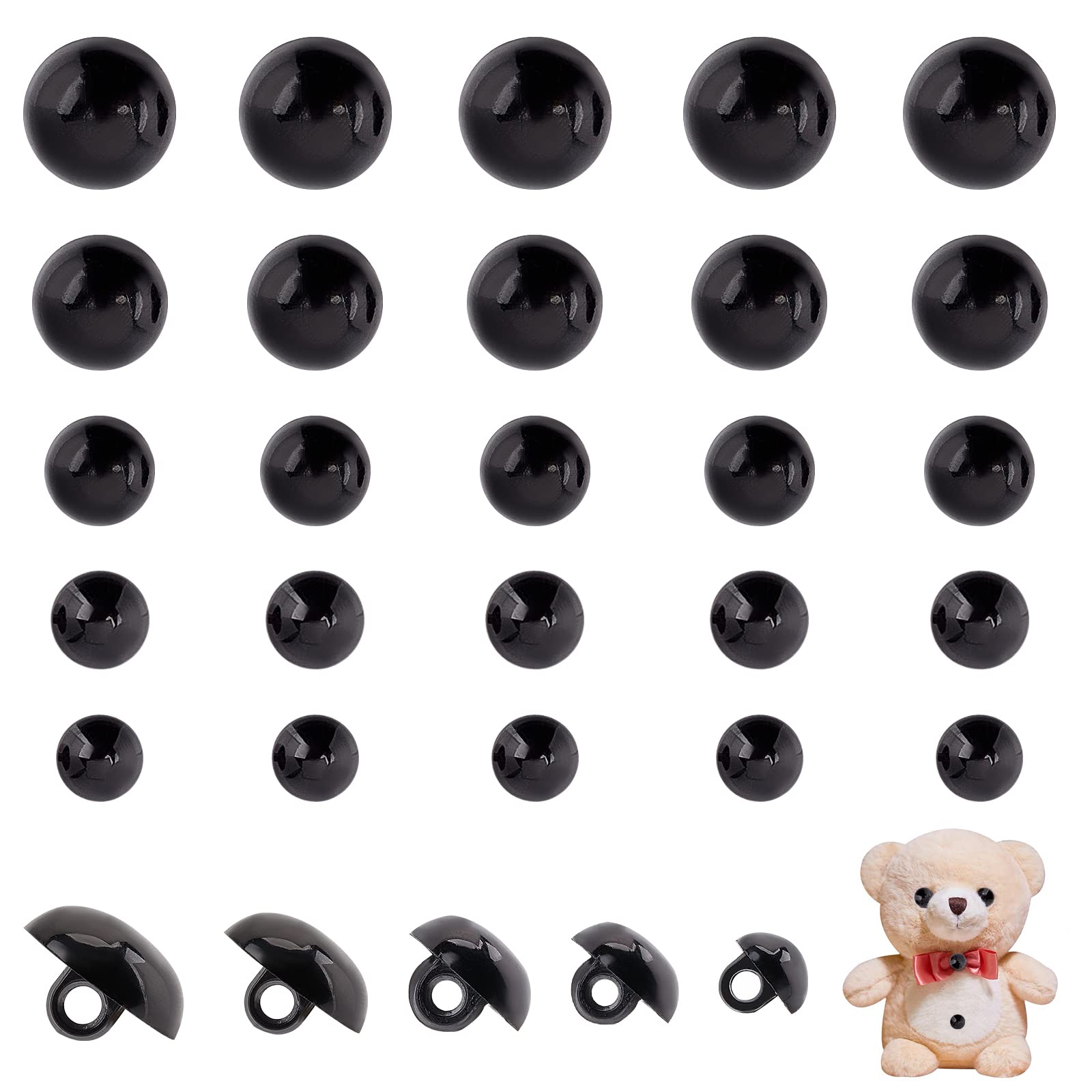 

PandaHall Eye Buttons 5 Sizes Black 300 Pieces for Plush Toys Dolls Handicrafts Animal Eyes Sewing Knitting Costume Making