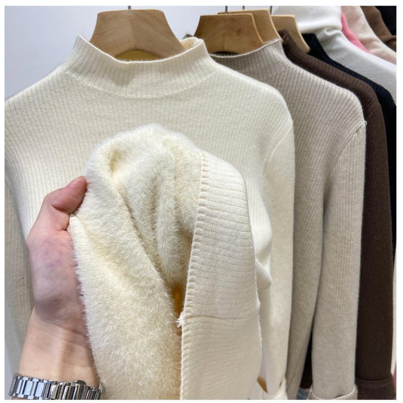 Autumn Winter Long Sleeve Semi-turtleneck Knitted Sweater Women Fashion Elegant Bottoming Shirt Pullover Warm Inner Loose Simple Top Basic Clothing
