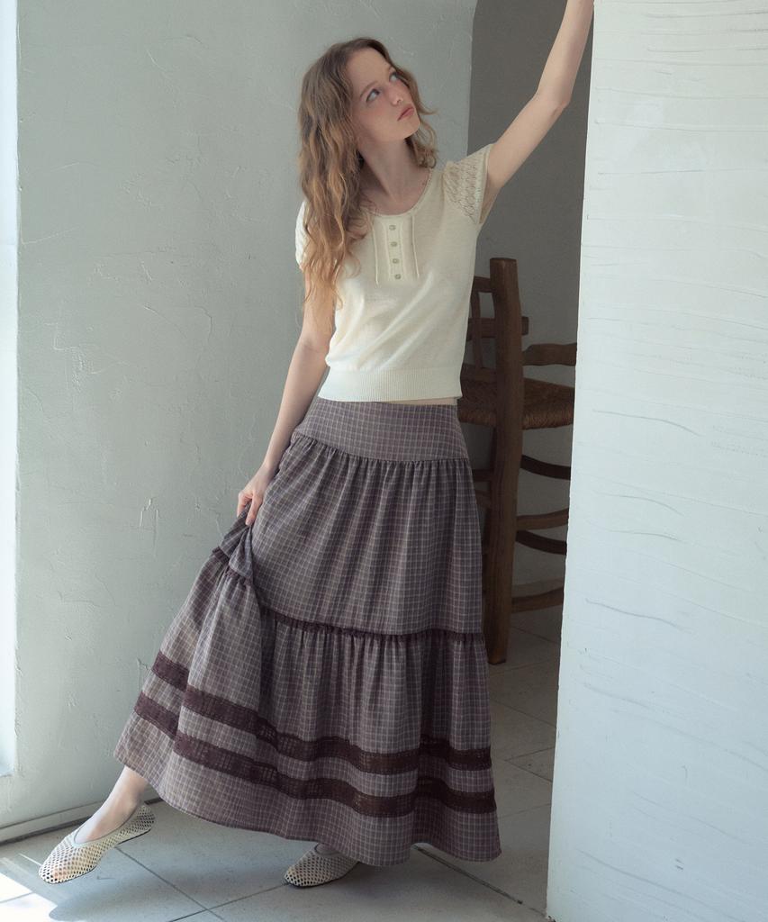 Aueonoseuteljia Mora Lace Check Tiered Skirt_Dark Purple(Ob6Sk14)