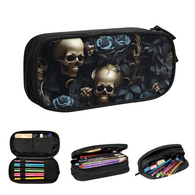 Horror Gothic Skeleton Death Skull Pencil Cases for Students Gifts Pen Box Pencil Bag Large Storage Pencil Pouch
