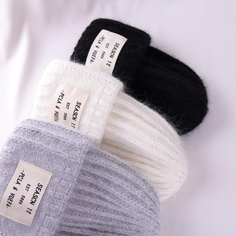 2022 kaninchen Fell Winter Hut für Frauen Mützen Weiche Warme Flauschigen Einfarbig Angora Gestrickte Hut Kaschmir Wolle Skullies Beanies