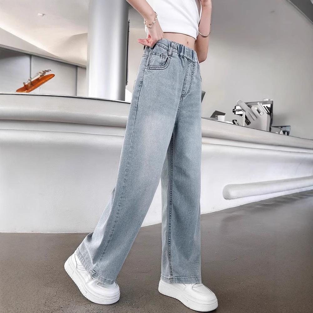Girls' Pants Summer Clothes Girls' Fashionable and Stylish Straight Leg Children's Jeans Summer Thin Pants