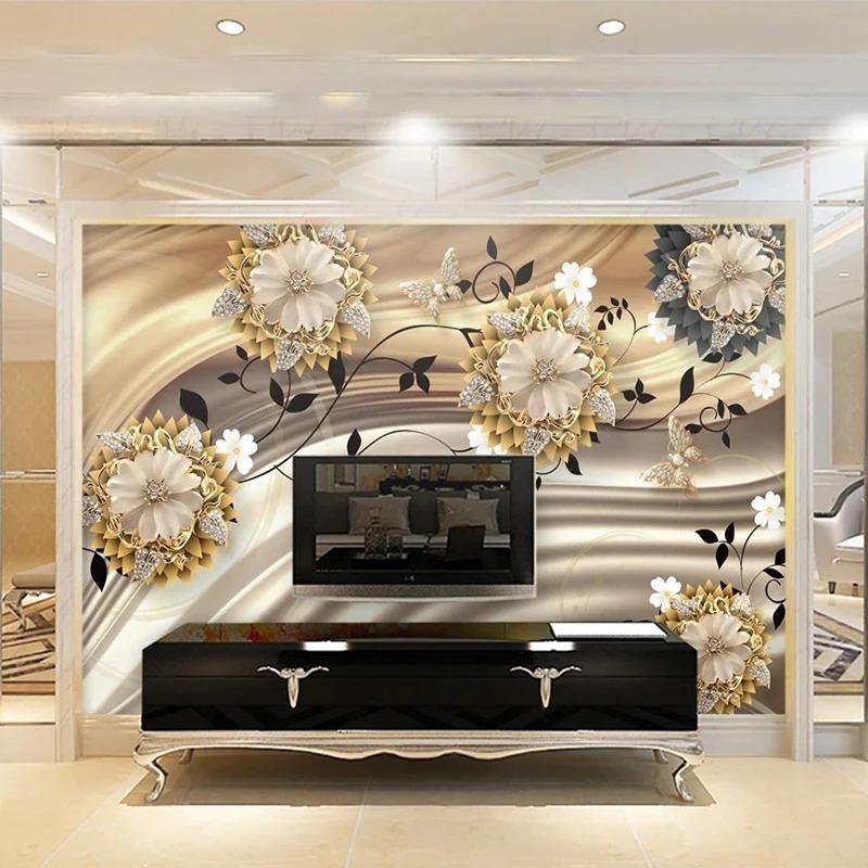European Style Mural Luxury 3d Stereo Jewelry Flower Wall Paper Living Room Tv Sofa Bedroom Wallpaper Home Decor
