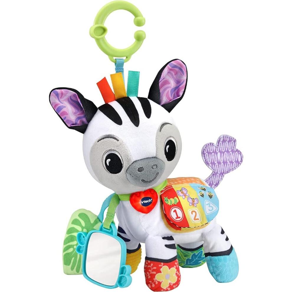 VTech Baby Para Levar Zebra Macia, Brinquedo Sensorial com Cores, Luzes, Música e Sons, para Meninos e Meninas a partir de 3, 6, 12, 24 + meses, Versão Inglesa