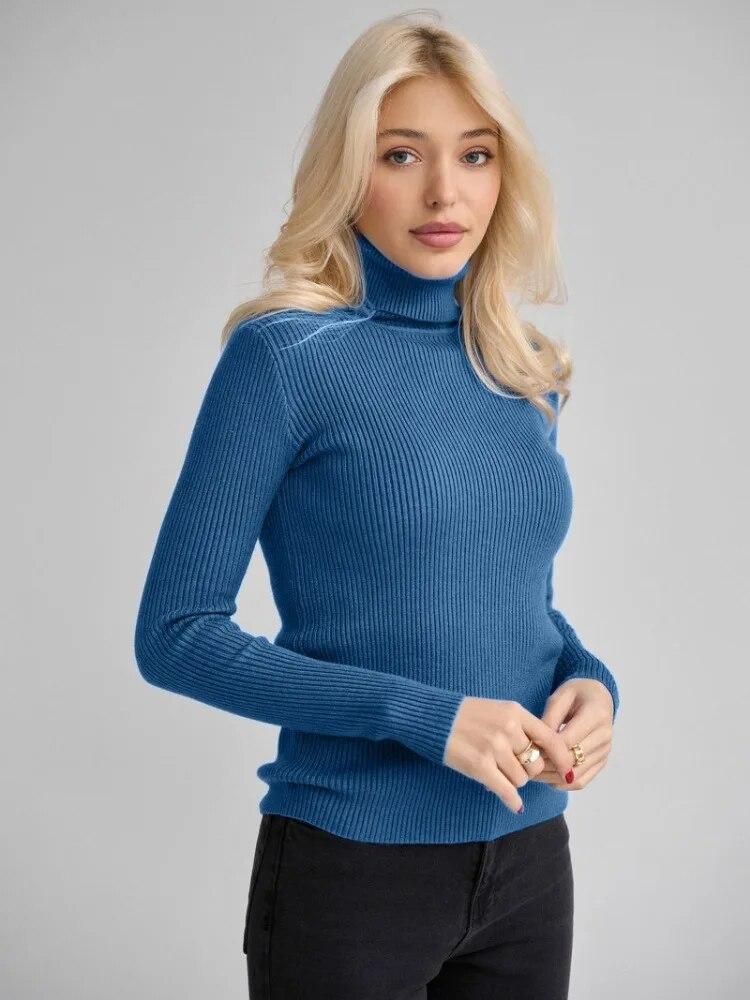 2023 herbst Langarm Rollkragen Pullover Winter Gestrickte Pullover Casual Pullover Frau Solide Warme Tops Frauen Jumper 28758