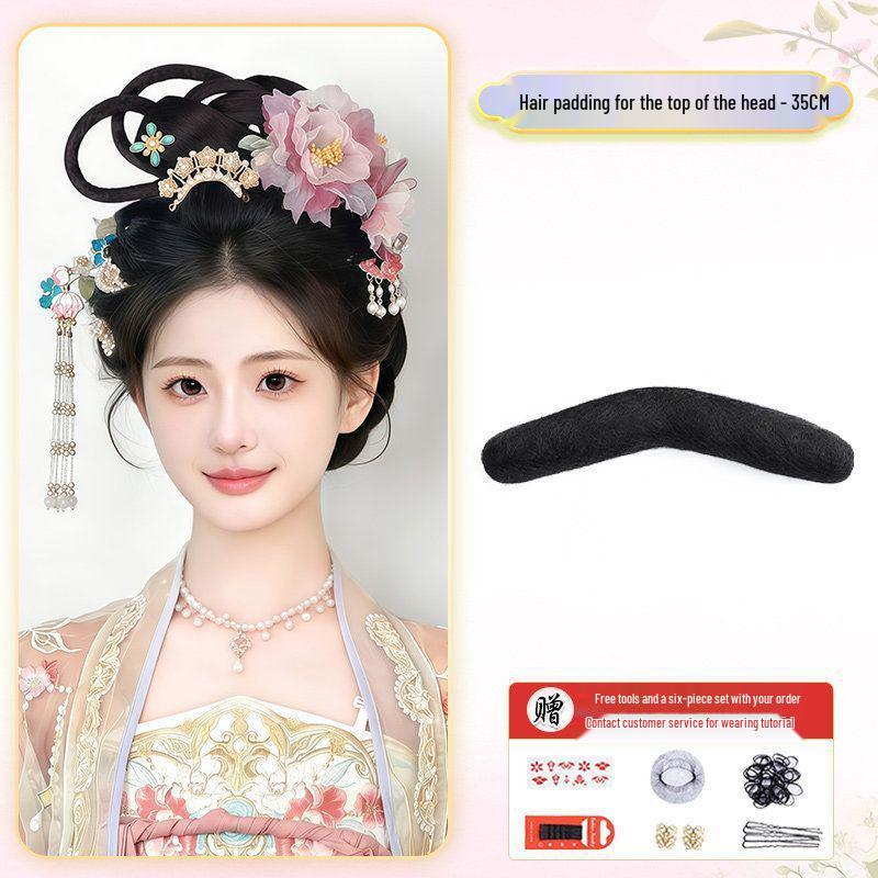 Hanfu Soft Bottom Wig with Tang & Ming Style Hair Bun Headdress for Performance