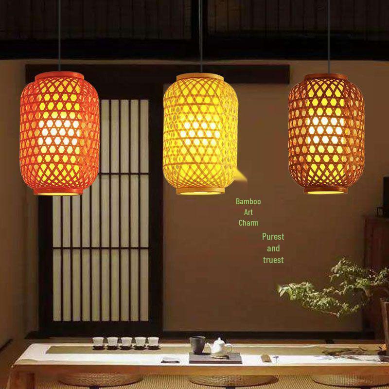 Chinese Bamboo Weaving Pendant Lantern with Logo for Hot Pot Restaurant or Teahouse