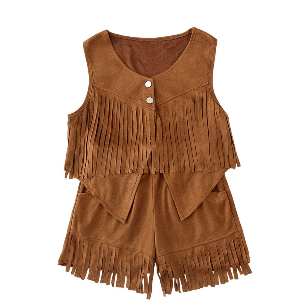 Children's Ethnic Hippie Suede Tassel Vest Set