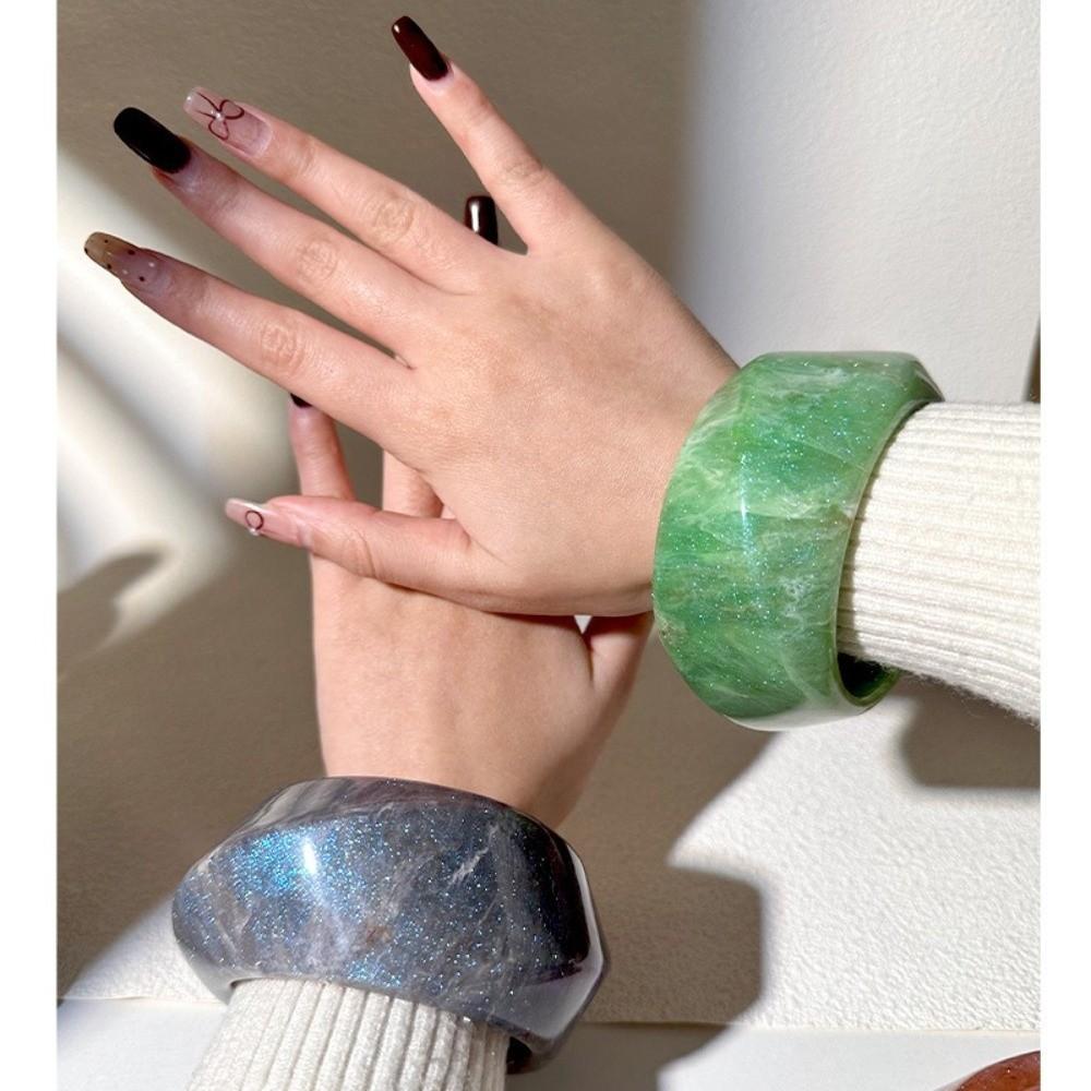 Shinny Glitter Acrylic Bangle Chunky Wide Bracelet Resin Bracelet Holiday Accessories