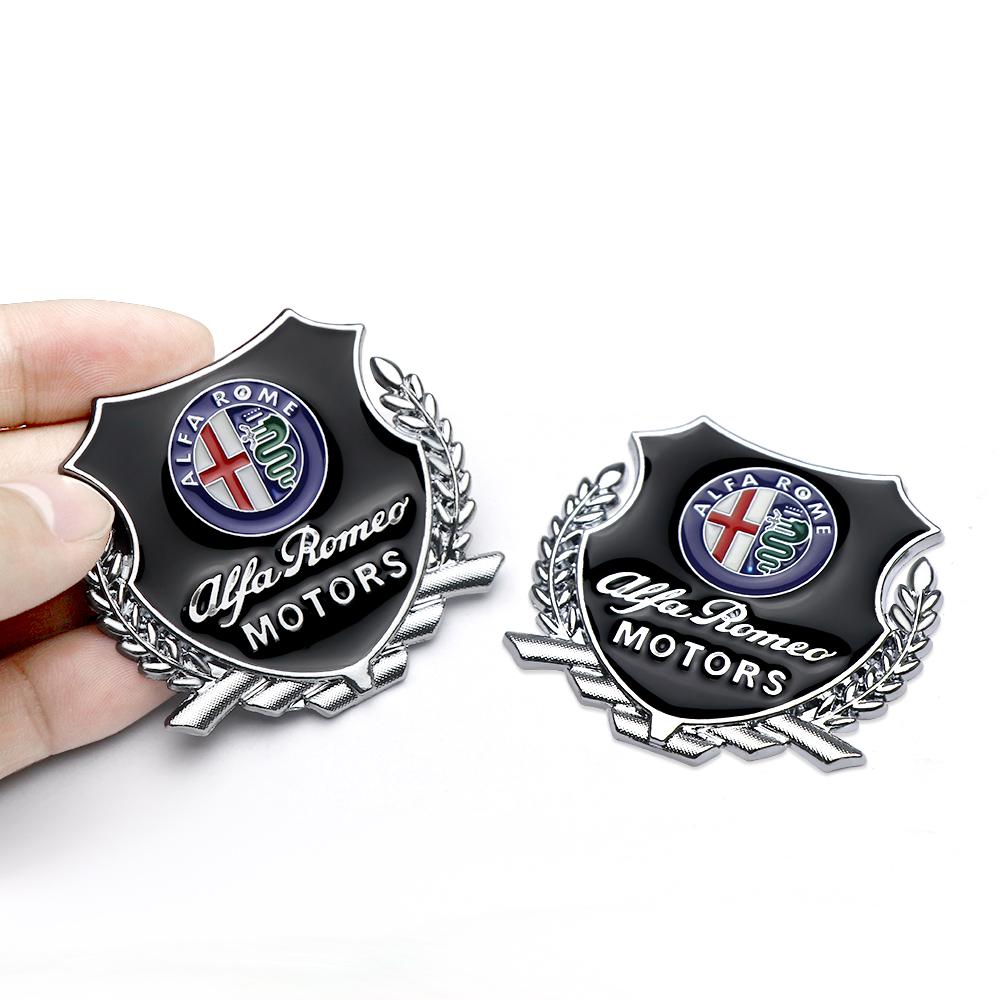 IOWCK1 1pc/2pcs Black/red/silver Car 3D Metal Emblem Body Window Decor Sticker Auto Accessories For Alfa Romeo 159 156 147 Sportiva 166