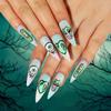 Wear the Finished Nail Halloween Nail Art Starry Sky Smudge Green Love Eyes Lips Nail Art Piece Removable