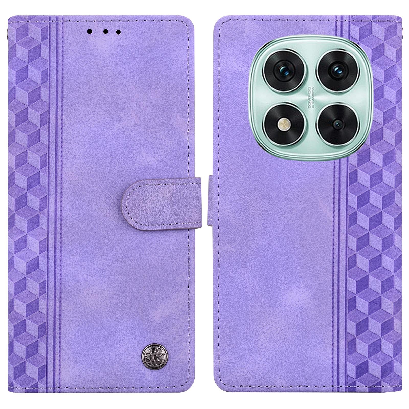 

For Xiaomi Redmi Note 14 Pro 4G Leather Case Imprinted Checkered Pattern Wallet Stand Flip Phone Cover Purple