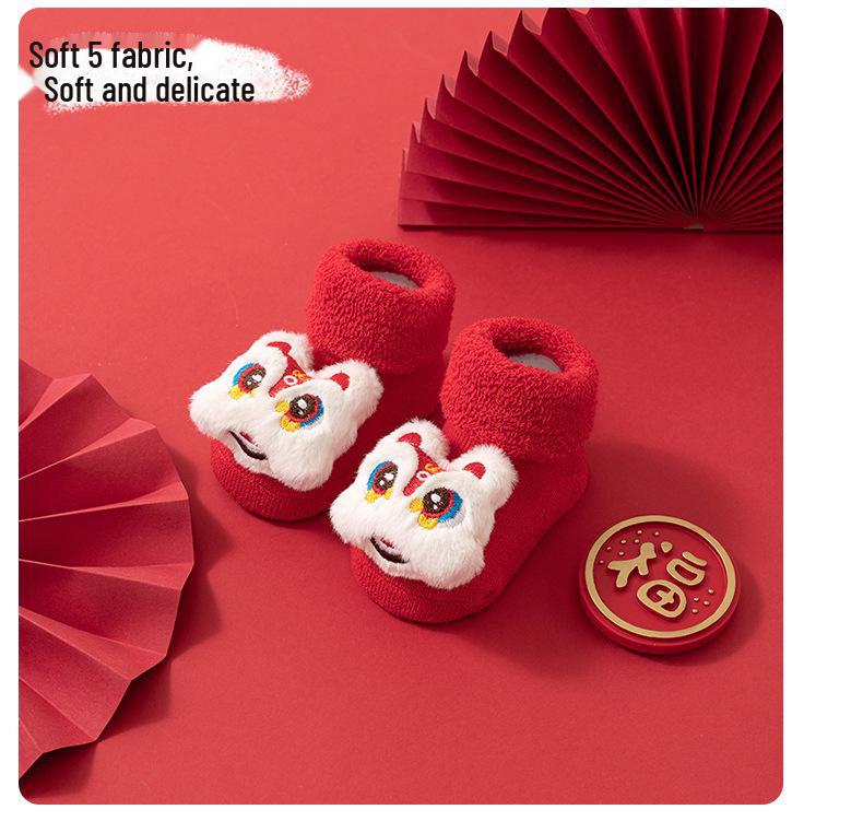 Newborn Baby Red Terry Cotton Socks: Plus Velvet, Thickened, Autumn/Winter Style