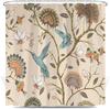 Boho Floral Shower Curtain,Spring Unique Vintage Brown Plant and Bird Teal Hummingbird, Polyester Fabric Bathroom Decor Set with