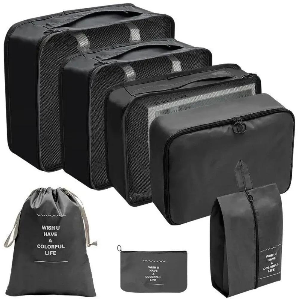 7/10 Stück Set Reise-Organizer Aufbewahrungstaschen Koffer Packwürfel Hüllen Tragbarer Kleiderschrank Gepäck Kleidung Schuhbeutel Faltbar