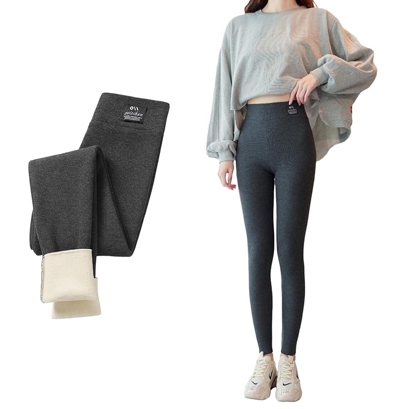 

[Yubi] Fleece lining leggings ladies Thick Fleece-lined pants stretch spats Thermal inner bottoms High waist 9/4 length pants back boa Fluffy slim