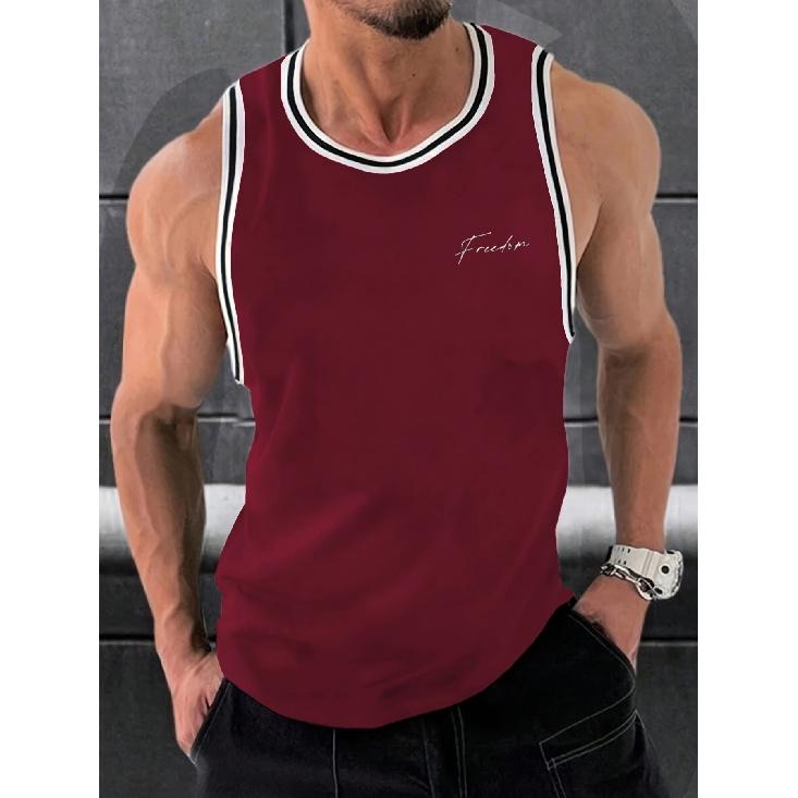 

Summer New Men S Muscle Fitness Sports Casual Sleeveless Vest With Printed Letters Fashionable Quick Drying Vest L вина червоного кольору
