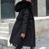 BITCED Winter Women's Mid-Length Cotton Coat with Large Fur Collar and Fleece Lining