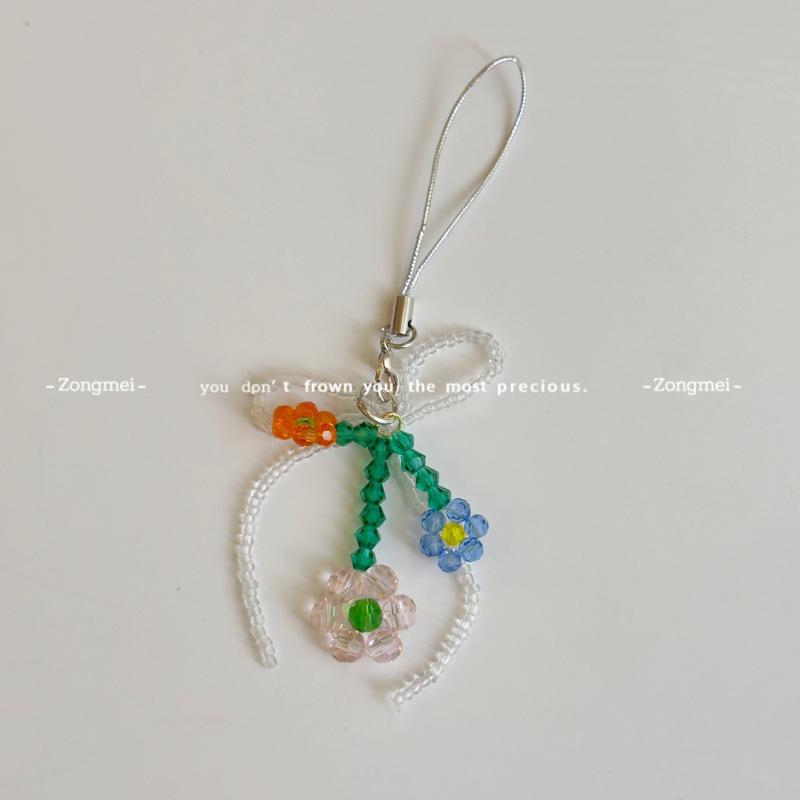 Dongdaemun Colorful Flower Bow Beaded Phone Strap & Keychain Accessory