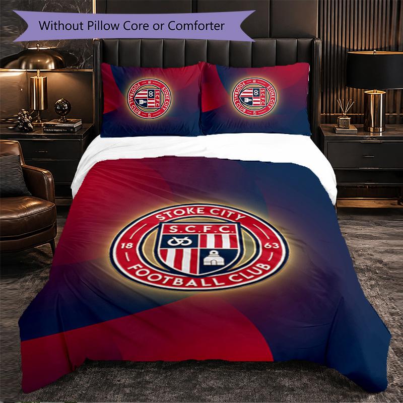 Stoke City Football 3 Piece Bedding Set Soft Duvet Cover Set with Pillowcases Printed Bedroom Decor Set for Home
