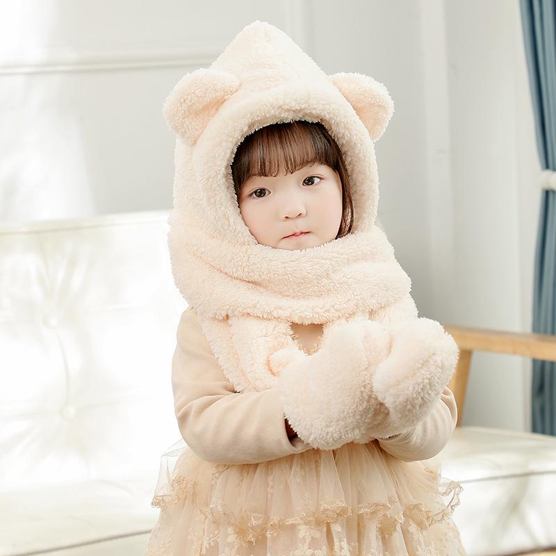 Kids' Plush Hat, Scarf & Gloves Set - Warm, Thickened, One-Piece for Boys & Girls, Autumn/Winter Parent-Child Style