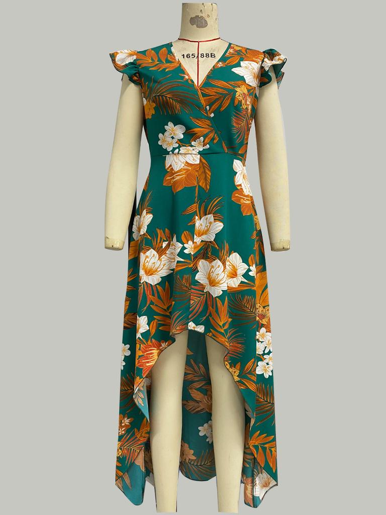 Women's Fashion 2025 Summer Vacation Style European and American Floral Split Mid-Length Dress