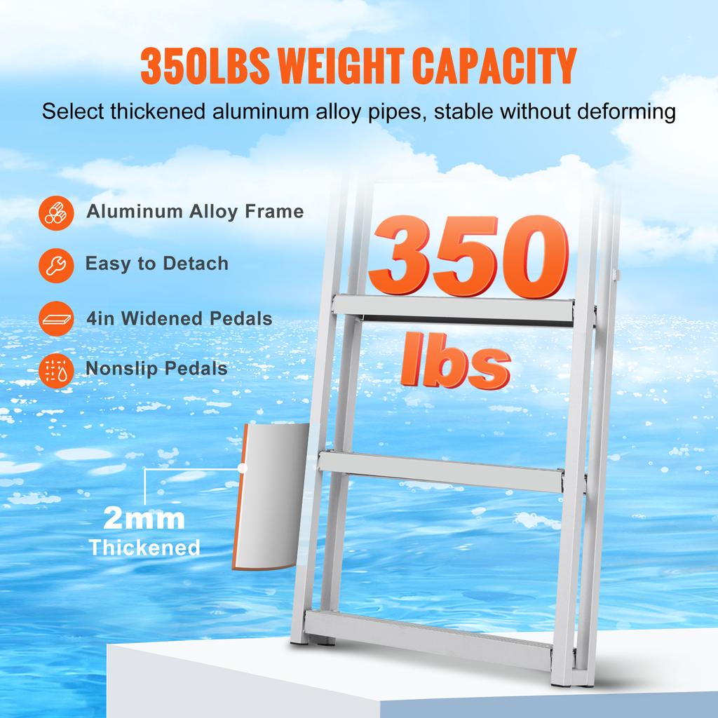 SucceBuy 4/5 Steps Retractable Dock Ladder 350Lbs Adjustable Height Swim Ladder with Rubber Mat for Pool Lake Marine Boarding