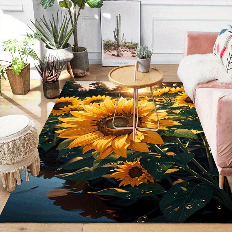 1pc Sunflower Pattern Area Rug, Anti slip Non Shedding Stain Resistant Carpet