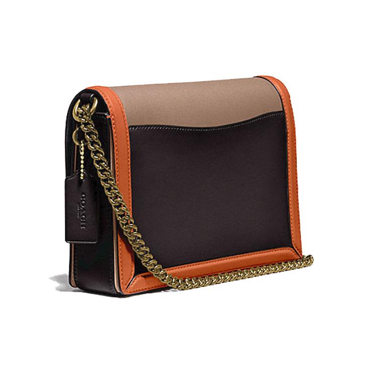 New COACH Hutton Leather Small Square Bag Shoulder Bag Crossbody Bag Women's Orange Brown Beige Multicolor 89070-B4PTL