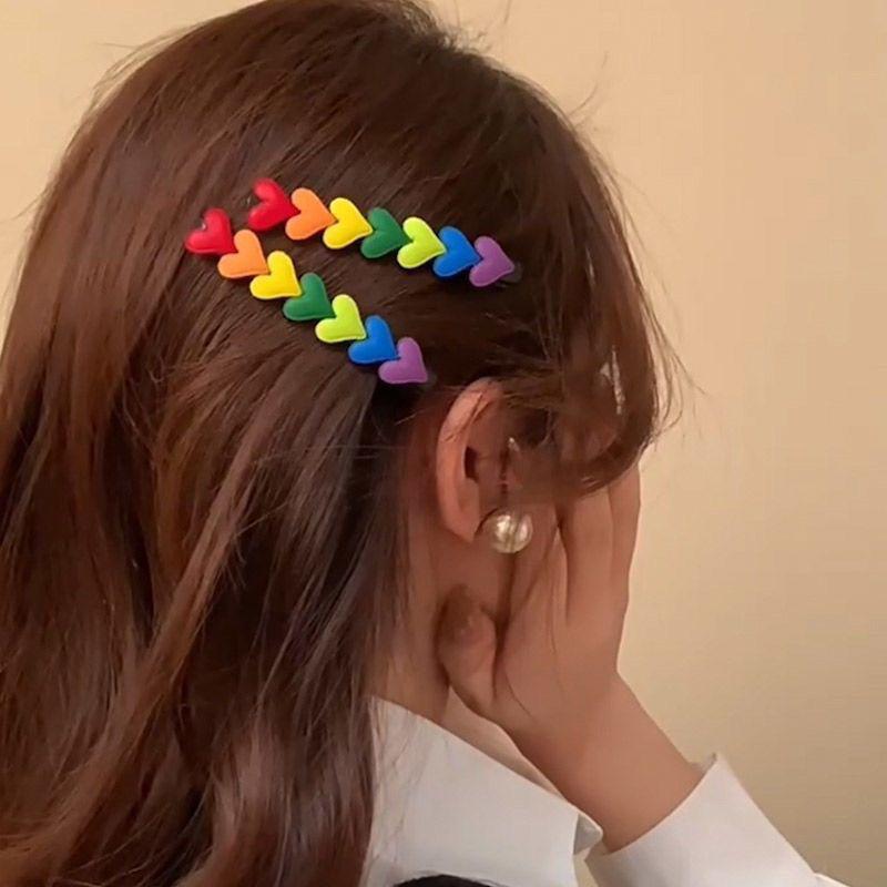 Korean Style Cute Rainbow Love Heart Hairpins Hairgrips Summer Color Barrettes Hair Clips For Women Girls Hair Accessories