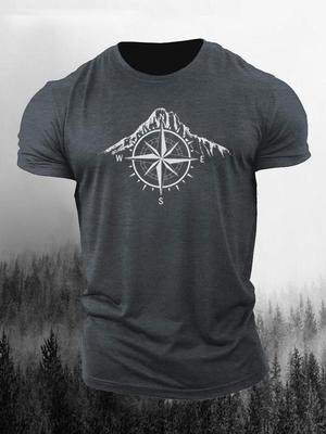 2025 Cross-border Compass Mountain Unisex Summer T-shirt - Short Sleeve, Round Neck, Unique Print