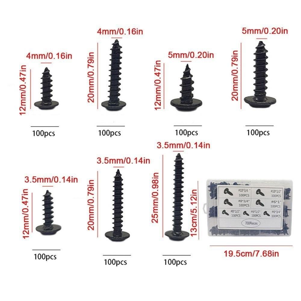 700pcs/set Carbon Steel Self-drilling Screw Fully Threaded High Hardness Cross Recessed Screw Rust-Resistant Self-Tapping Screw