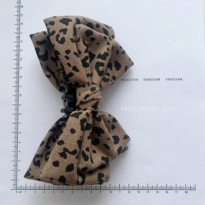 Leopard Print Double Layer Bow Hair Clip for Women - High Ponytail Accessory